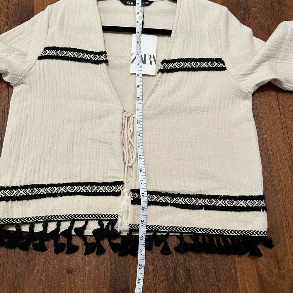 Zara Fringed Passementerie Jacket Cream and Black Long Sleeve - Picture 15 of 16